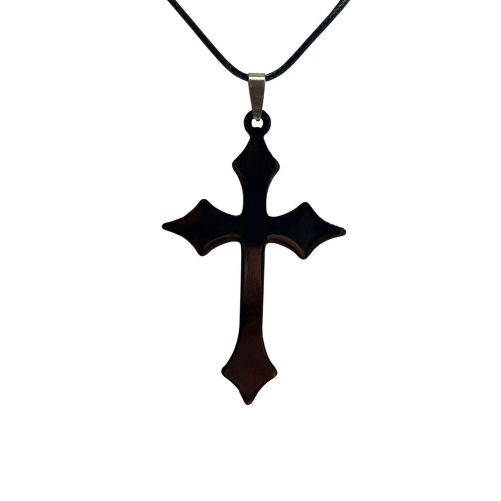 New Black Spanish Lord's Prayer Cross Pendant Necklace Statement Jewelry on Card - Picture 8 of 8